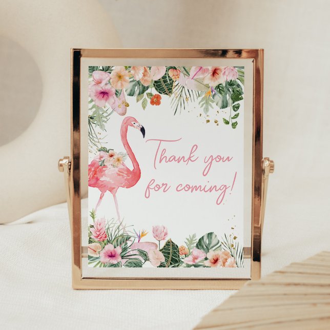 Poster Chá de fraldas Tropical Flamingo Obrigado por vir (Floral Flamingle Baby Shower Thank you for Coming Sign)