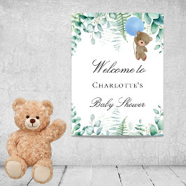 Poster Chá de fraldas-urso-peludo-azul-eucalipto