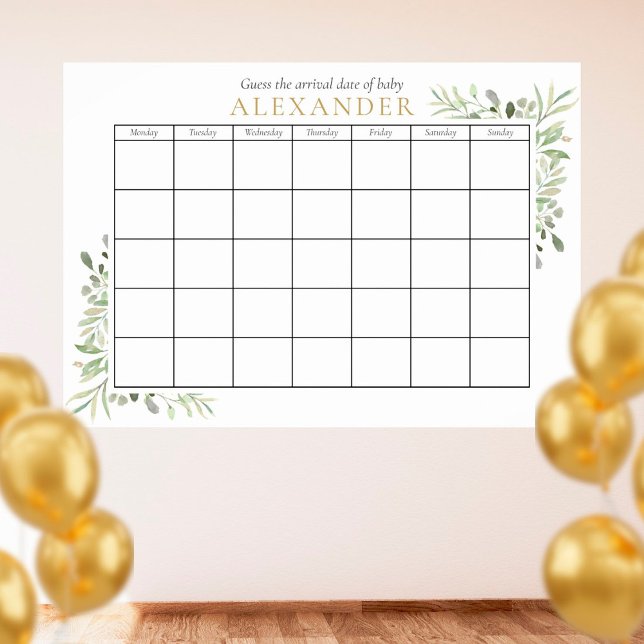 Poster Chá de fraldas Verde Adivinha A Data De Vencimento (Criador carregado)