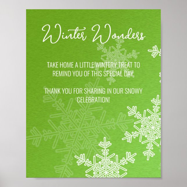 Poster Chá de fraldas Verde Flocos de Neve Favorece Sinal (Frente)