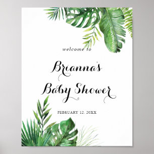 Poster Chá de fraldas verde tropical de destino bem-vindo