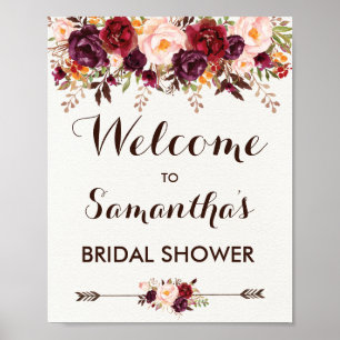 Poster Chá de fraldas Wedding nupcial floral do outono