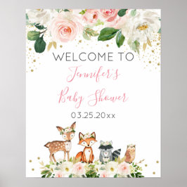 Poster Chá de fraldas Woodland Blush Floral