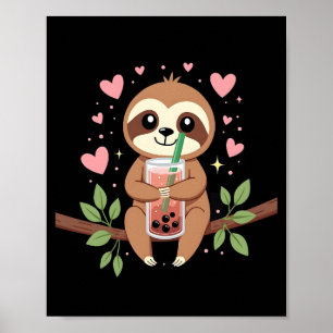 Poster Chá de Leite com Bolhas de Boba de Preguiça Fofa K