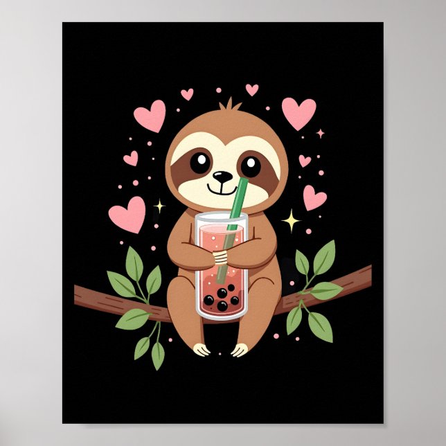 Poster Chá de Leite com Bolhas de Boba de Preguiça Fofa K (Frente)