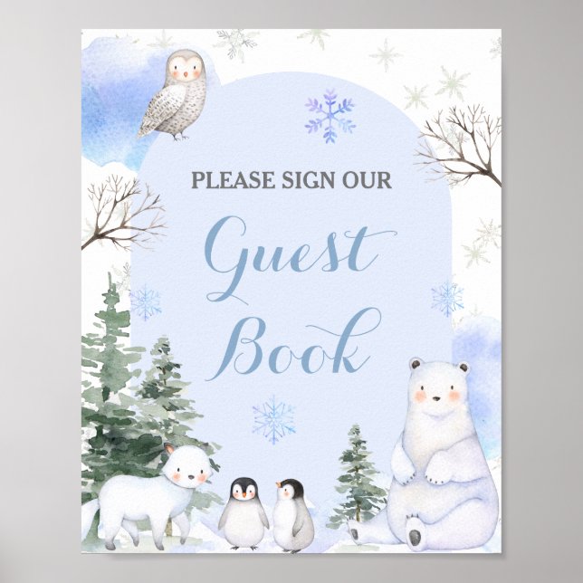 Poster CHÁ de Livro Convidado ARCTIC ANIMAL Snowflakes Tr (Frente)