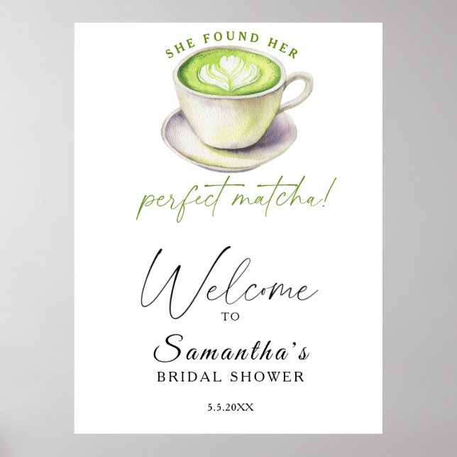Poster Chá de matcha em aquarela Boas-vindas ao chá de no (Frente)