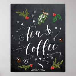 Poster chá de natal de inverno e placa de café de casamen