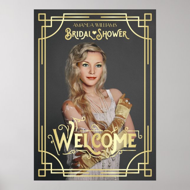 Poster Chá de Noiva Art Déco Adicione sua Foto Boas-vinda (Frente)
