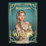 Poster Chá de Noiva Art Déco Foto Bem-vindo Turquesa<br><div class="desc">Celebre a noiva com este design exclusivo no estilo Art Déco, inspirado no Grande Gatsby, apresentando ornamentos geométricos abstratos e tipografia em dourado. Perfeito para uma festa temática dos Anos Loucos. Um design elegante, sofisticado e para todas as estações, perfeito para a noiva exigente que deseja algo diferente dos habituais...</div>