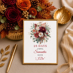 Poster Chá de noiva boho com flores elegantes em burgundy