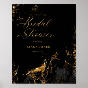 Poster Chá de Noiva Brilho de Mármore Preto Dourado ID644