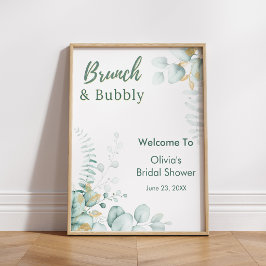 Poster Chá de Noiva Brunch & Bubbly com Eucalipto Bem-vin