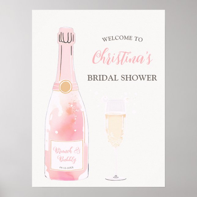 Poster Chá de Noiva com Brunch e Champanhe Bubbly Bem-Vin (Frente)