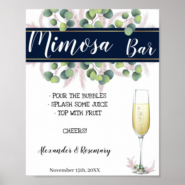 Poster Chá de Noiva de Bar de Mimosa com Grama das Pampas (Frente)