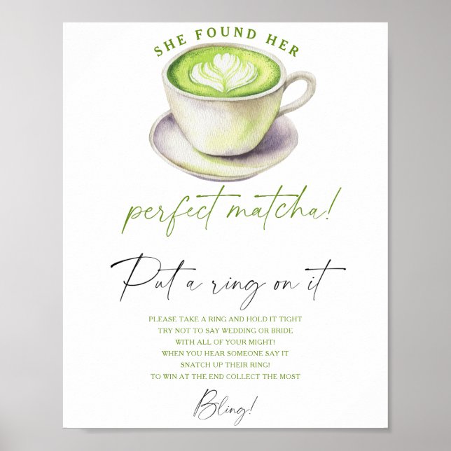 Poster Chá de noiva de chá matcha Coloque um anel nisso j (Frente)