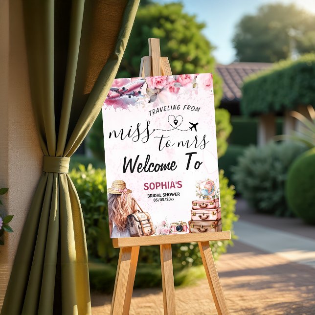 Poster Chá de Noiva: De Senhorita a Senhora (Traveling from Miss to Mrs Bridal Shower Welcome Poster)