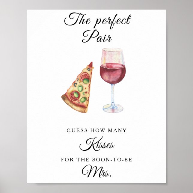 Poster Chá de noiva de vinho e pizza Quantos beijos (Frente)
