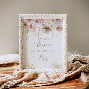 Poster Chá de noiva floral boho adivinhe quantos beijos