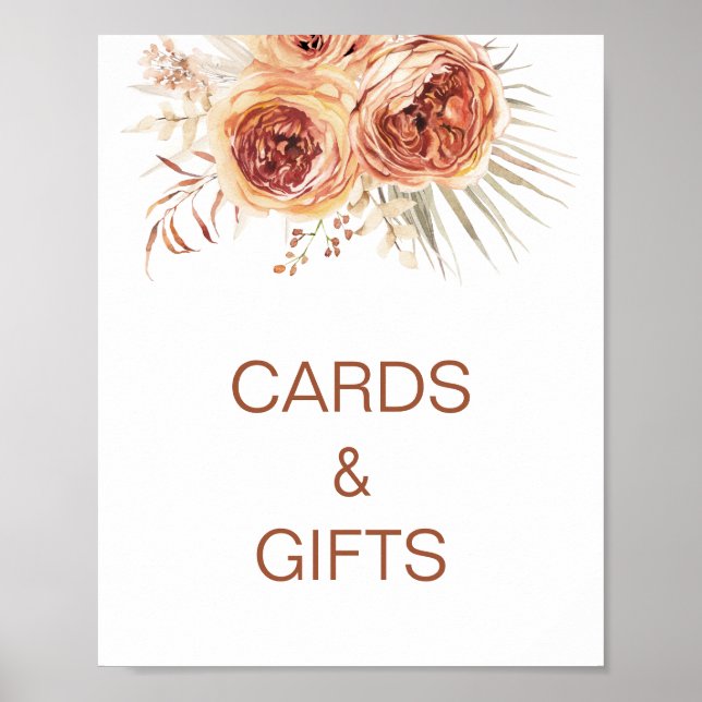 Poster Chá de Noiva Floral Boho Terracota Laranja Queimad (Frente)