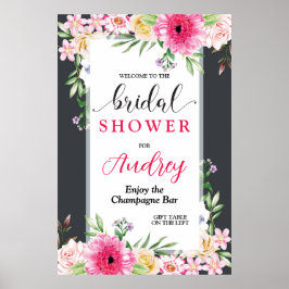 Poster Chá de Noiva Floral Bonito e Brilhante