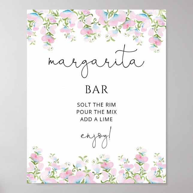 Poster Chá de Noiva Margarita Bar Rosa Floral (Frente)