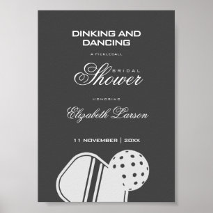 Poster Chá de Noiva para Amantes de Pickleball Preto e Br