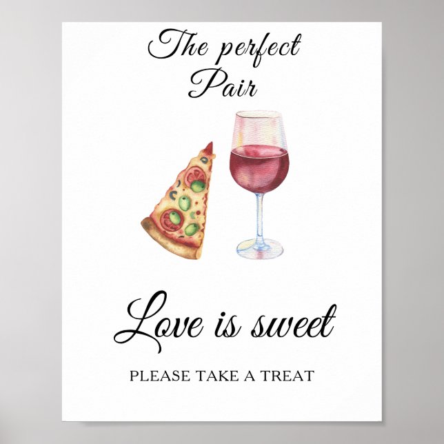 Poster Chá de noiva Pizza Vinho O amor é doce (Frente)