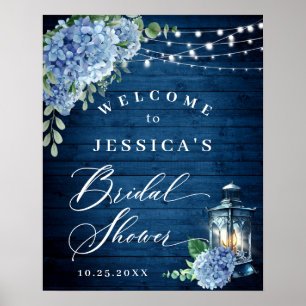 Poster Chá de panela Azul Hydrangea Lanterna Madeira Boho