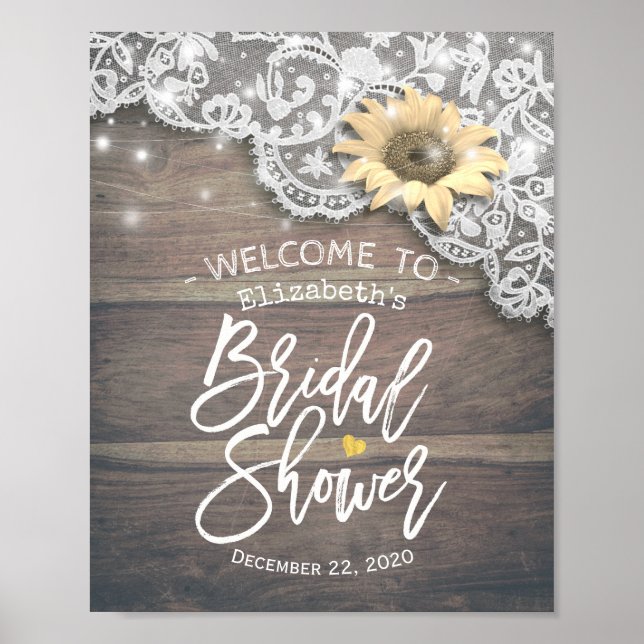 Poster Chá de panela Bem-vindo Lace Sunflower Wood Lights (Frente)