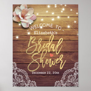 Poster Chá de panela Bem-Vindo Luzes de Cordas Florais de