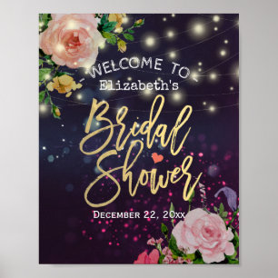 Póster Chá de panela Bem-Vindo Luzes de Cordas Florais Ro