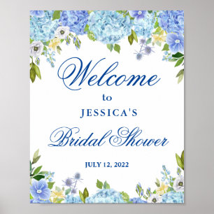Poster Chá de panela Blue Hydrangea Greenery Boas-vindas
