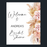 Poster Chá de panela Blush Boho Pampas Grass Bem-vindo<br><div class="desc">Chá de panela Elegante Boho Boho Pampas Grass Poster Elegante Boho,  placa de boas-vindas do chá de panela temático Boho com um arranjo floral com grama pampas e flores secas em tons e pinks naturais. O título da caligrafia é uma imagem que pode ser removida.</div>