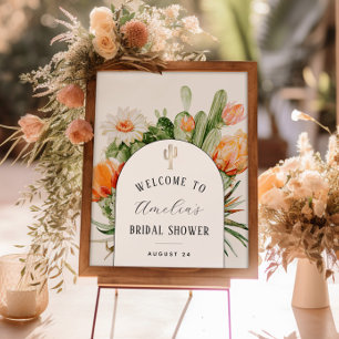 Poster Chá de panela Boho Cactus Arch Bem-vindo Conselho
