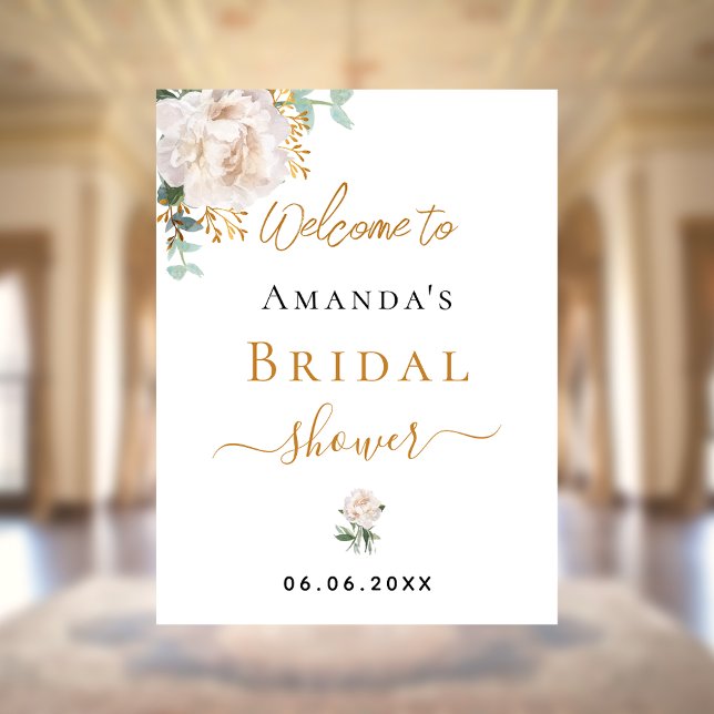 Poster Chá de panela branco floral eucalipto bem-vindo (Criador carregado)