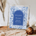 Poster Chá de panela Chinoiserie Branco Chic Blue<br><div class="desc">Esta design de inspiração chinesa apresenta elegantes florais botânicos,  aves e verde em azul e branco delft. Personalize o convite com seus detalhes e se quiser reorganizar o estilo e posicionamento do texto,  pressione o botão "Clique para personalizar mais".</div>