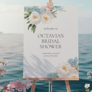 Poster Chá de panela clássico Flores Azuis e Rosa Suaves