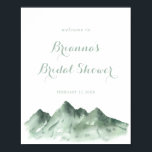 Poster Chá de panela da Montanha Verde Bem-vindo<br><div class="desc">Este poster de boas-vindas do chá de panela de montanha verde é perfeito para um chá de casamento rústico. A design apresenta uma montanha verde pintada à mão de uma aquarela,  inspirando um tema do campo.</div>