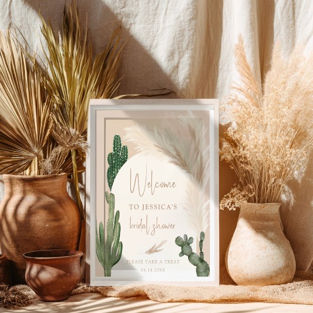 Poster Chá de panela de boas-vindas ao Arco do Boho cactu (Boho cactus pampas arch welcome bridal shower poster)