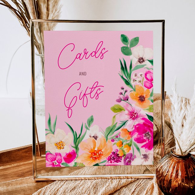 Poster Chá de panela de boas-vindas de flores corajosas (Bright bold wild flowers welcome bridal shower poster on pastel pink)