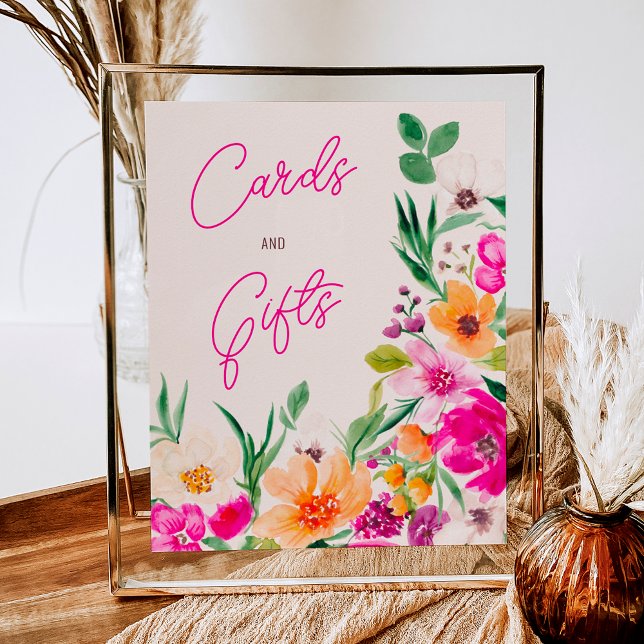 Poster Chá de panela de boas-vindas de flores corajosas (Bright bold wild flowers welcome bridal shower poster on pink)