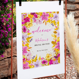 Poster Chá de panela de boas-vindas floral roxo do Boho m