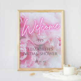 Poster Chá de panela de Boas-vindas Neon Neon Peony Flowe