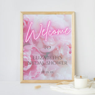 Poster Chá de panela de Boas-vindas Neon Neon Peony Flowe