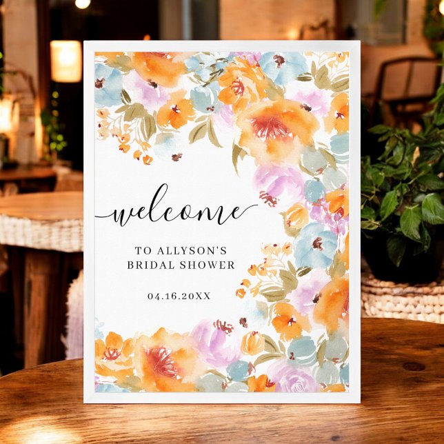 Poster Chá de panela De Boho Floral Pintado À Mão (Hand-Painted Boho Floral Watercolor Bridal Shower Poster)