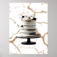 Chá de panela de Bolo Floral Dourado preto e branc