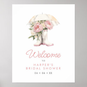 Poster Chá de panela de Boots & Pink Peonies Chuva Bem-vi