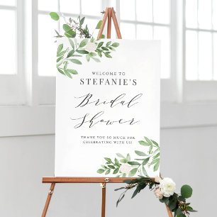 Poster Chá de panela de Cinza verde e flores brancas