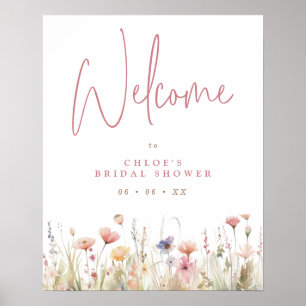 Poster Chá de panela de Flores Selvagens Rosa Bem-vindo